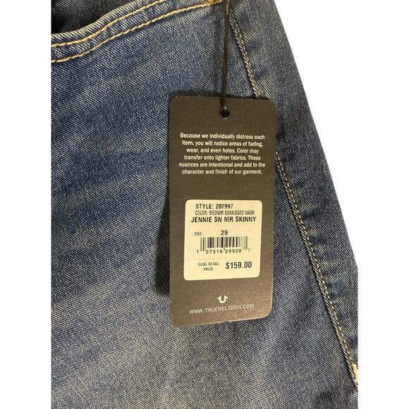 NWT True Religion Jennie Jeans Women's 29 Mid Rise Sun Kissed Washed Skinny - Picture 3 of 8